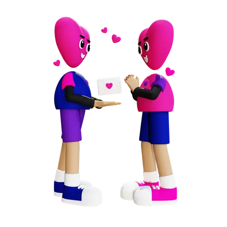Menino dando carta de amor  3D Illustration