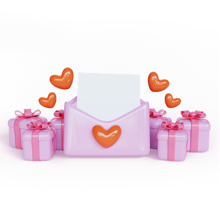 Presentes com carta de amor  3D Illustration