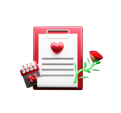 Rosa com carta de amor  3D Icon