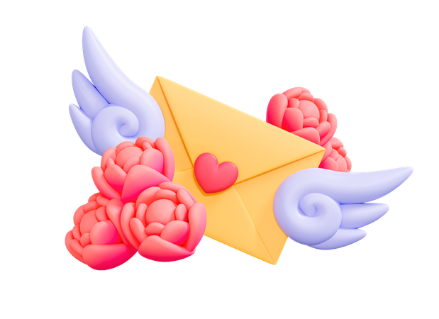 Cartão com asas e rosas  3D Icon