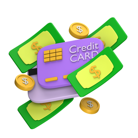 Cartão de crédito com dinheiro em dinheiro  3D Icon