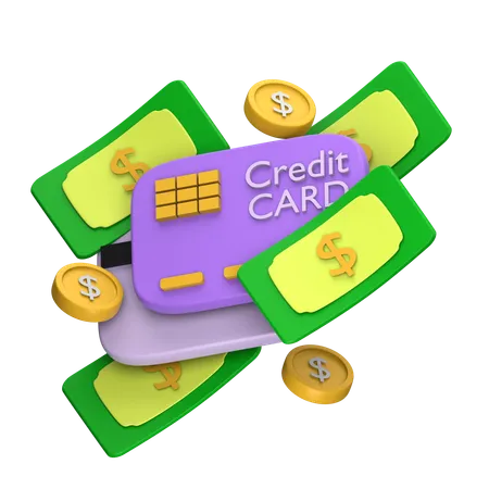Cartão de crédito com dinheiro em dinheiro  3D Icon
