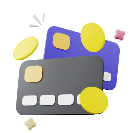 Cartão de crédito com moedas  3D Icon
