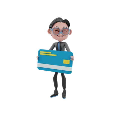 Empresário segurando cartão  3D Illustration