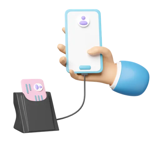 Telefone Celular 3 D Smartphone Com Leitor De Cartao Inteligente Leitor De Cartao USB Externo Cartao De Identificacao Icone Wi Fi Isolado 3D Icon
