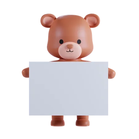 Urso segurando cartaz  3D Illustration