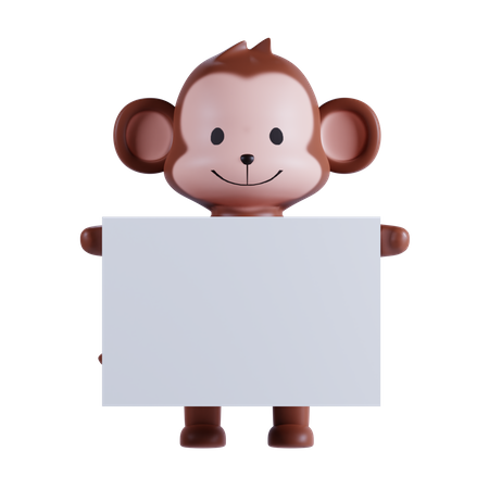 Macaco segurando cartaz  3D Illustration