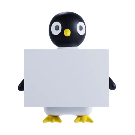 Pinguim segurando cartaz  3D Illustration
