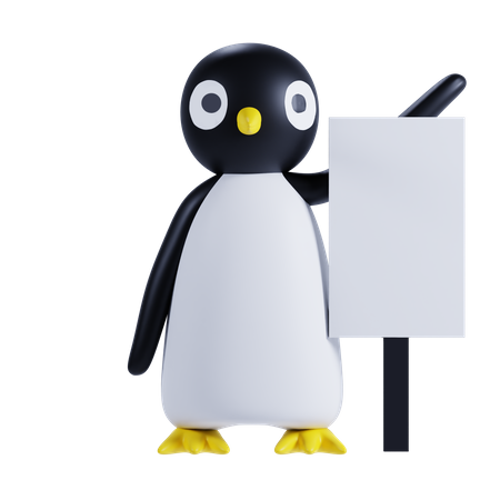 Pinguim segurando cartaz  3D Illustration