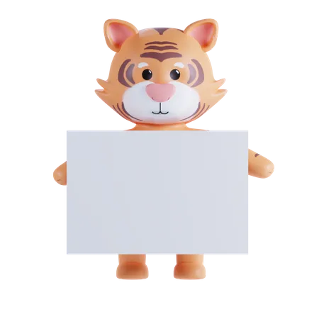 Tigre segurando cartaz  3D Illustration