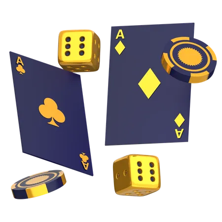 Cartes et jetons de poker volants  3D Icon