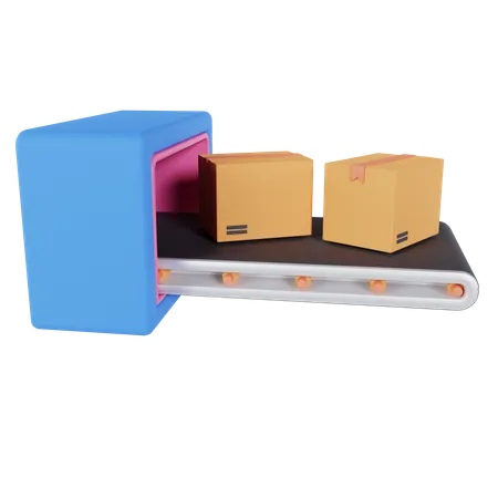 Carton Boxes On Conveyor Belt  3D Icon