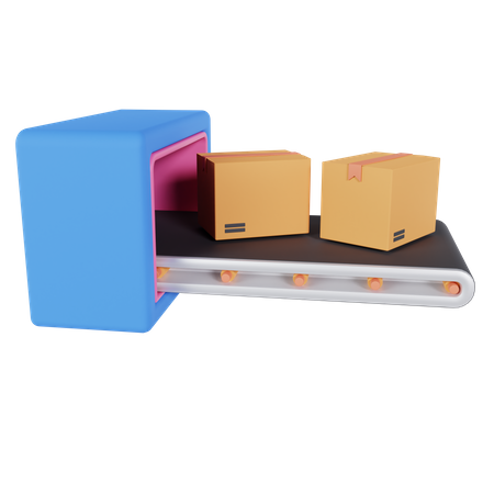Carton Boxes On Conveyor Belt  3D Icon