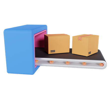 Carton Boxes On Conveyor Belt  3D Icon