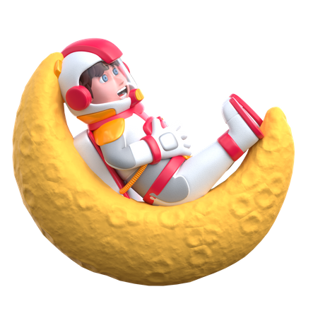 Cartoon Astronaut On Crescent Moon  3D Illustration