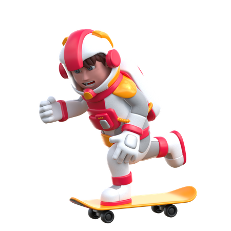 Cartoon-Astronaut spielt Skateboard  3D Illustration