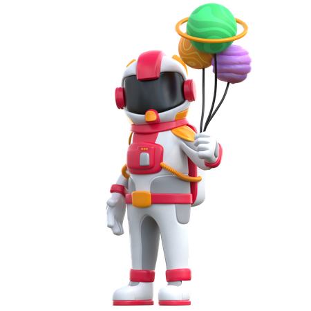 Cartoon Astronaut With The Planet  3D Icon