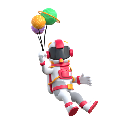 Cartoon Astronaut With The Planet  3D Icon