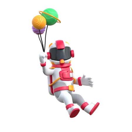 Cartoon Astronaut With The Planet  3D Illustration