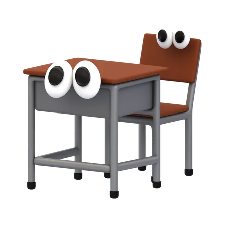 3 D Cartoon Icon Education Series Chair Table 3D Icon