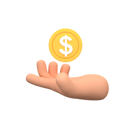 Cartoon hand holding golden dollar coin. Investment, profit, payment concept. 3d render illustration  3D Illustration