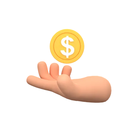 Cartoon Hand Holding Golden Dollar Coin Investment Profit Payment Concept 3 D Render Illustration 3D Illustration