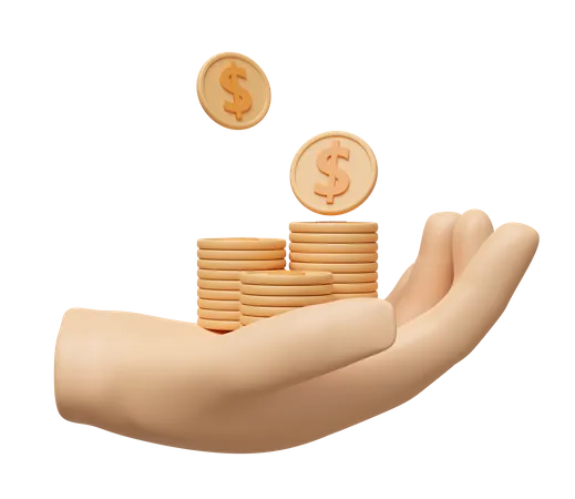 Cartoon hands holding coins stack  3D Illustration