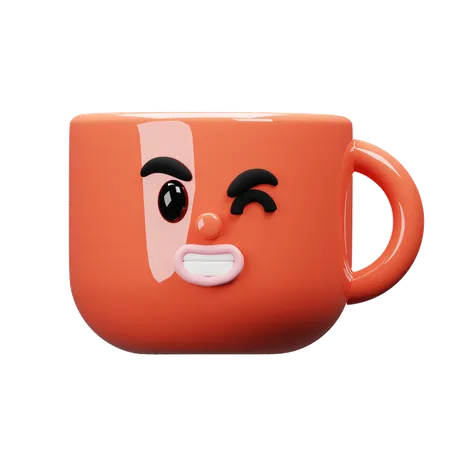 Cartoon Mug Wink  3D Icon