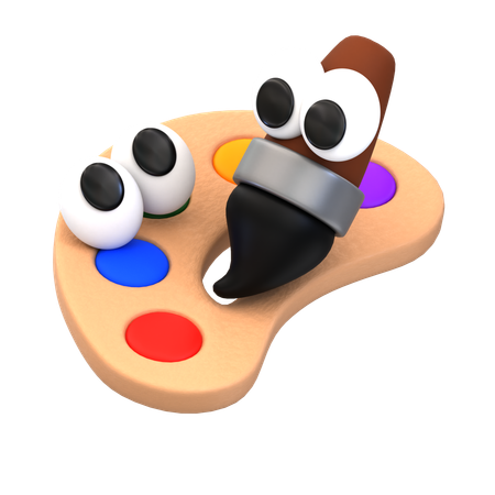 Cartoon Paintbrush and Palette  3D Icon