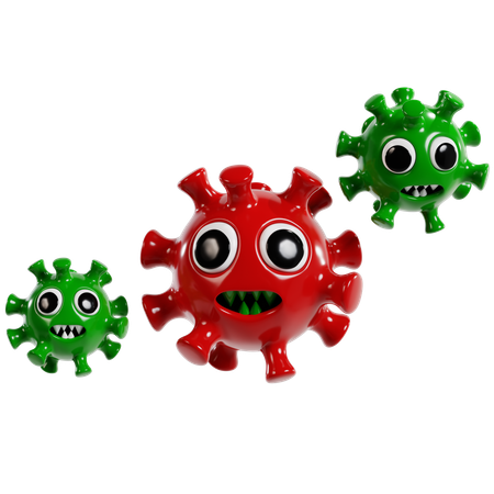 Cartoonish Virus Characters in Red and Green  3D Icon