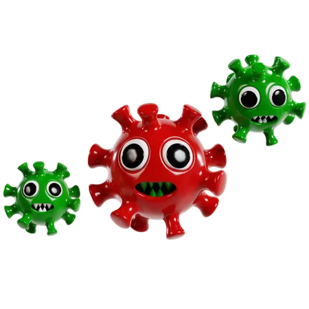 Cartoonish Virus Characters in Red and Green  3D Icon