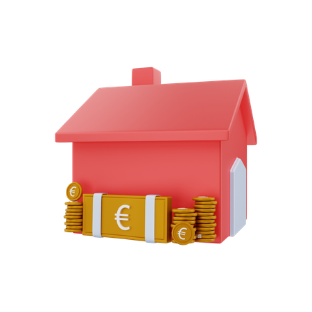 Casa con dinero en euros  3D Illustration