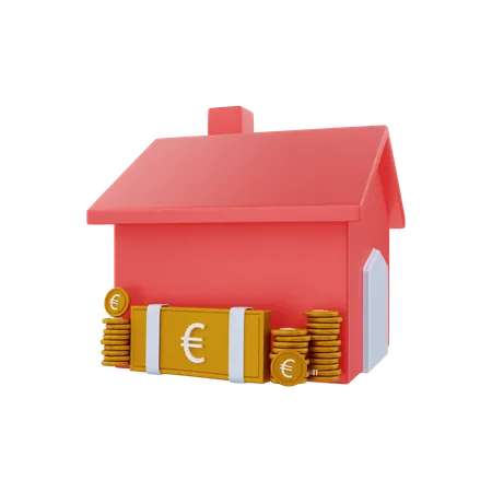 Casa con dinero en euros  3D Illustration