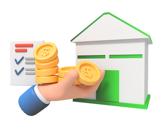 Casa con mano sosteniendo dinero  3D Icon