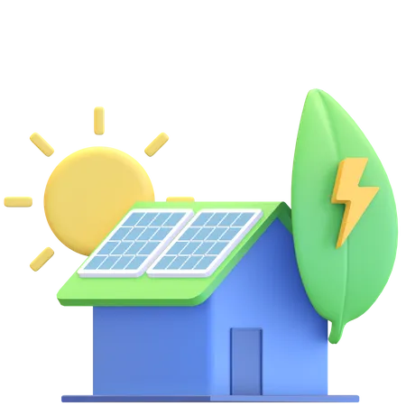 Icono De La Casa Del Panel Solar Con Hoja Verde Y Simbolo De Poder Ecologico Del Sol 3D Illustration