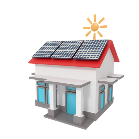 Casa con panel solar  3D Icon