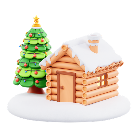 Casa de nieve y árbol de navidad  3D Icon