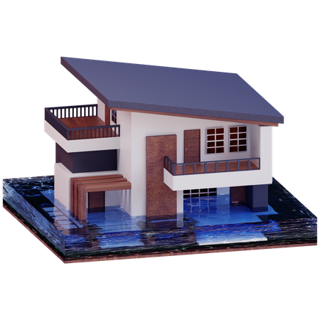 Casa en inundación  3D Icon