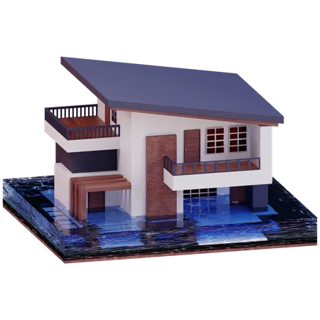 Icono De Inundacion De Casa 3 D 3D Icon
