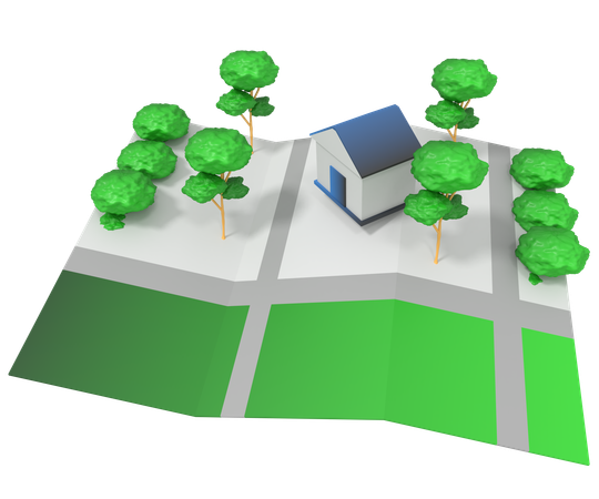 Casa no mapa de localização de papel  3D Icon