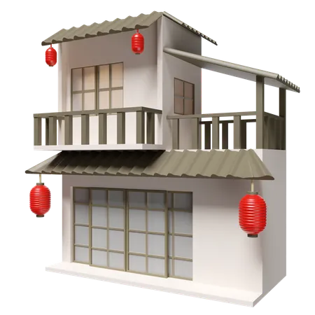 Casa unifamiliar de dos plantas de estilo japonés.  3D Icon