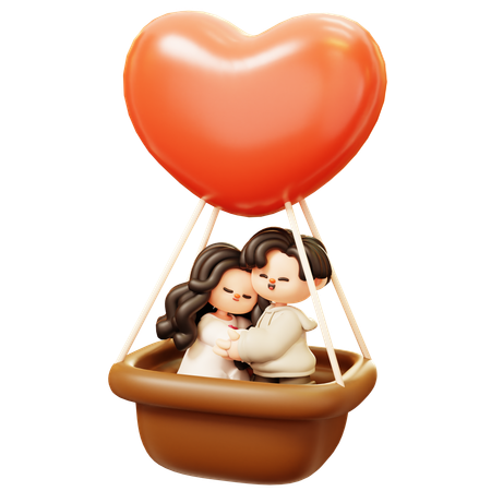 Casal abraçado em balão de ar  3D Illustration