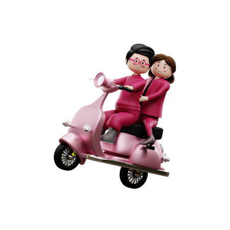 Casal andando de scooter  3D Icon
