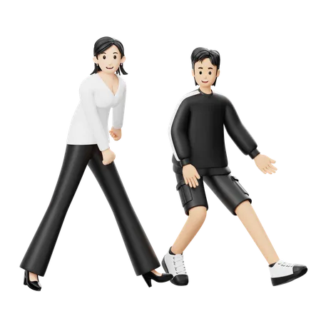 Casal curtindo passos de dança  3D Illustration