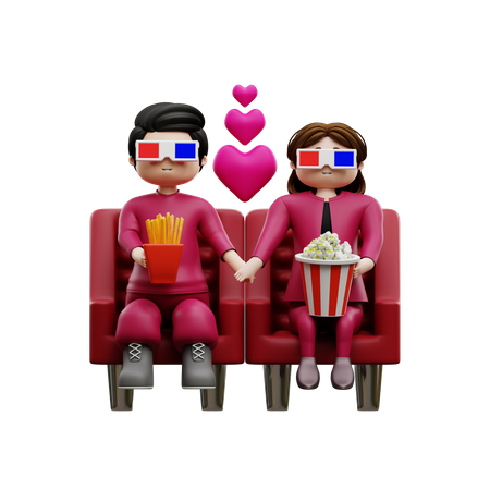 Casal assistindo tv  3D Illustration