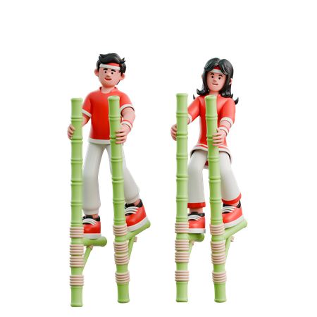 Casal brincando com brinquedos tradicionais  3D Icon