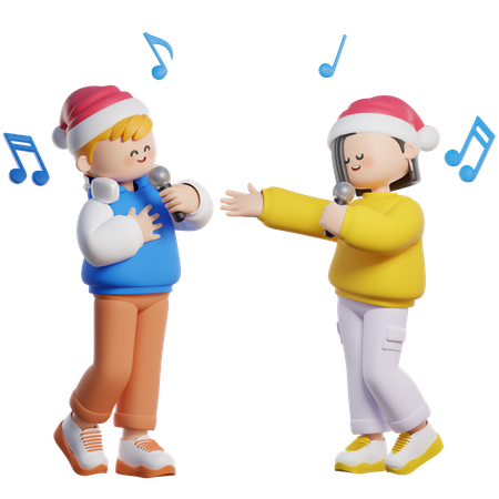 Casal cantando natal  3D Illustration