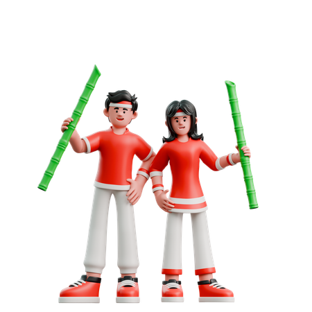 Casal carregando bambu afiado  3D Icon