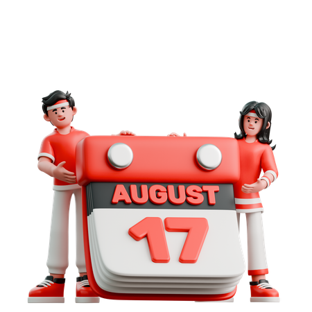 Casal carregando calendário da Indonésia  3D Icon
