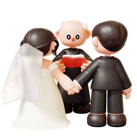 Casal de noivos e padre segurando a Bíblia  3D Illustration